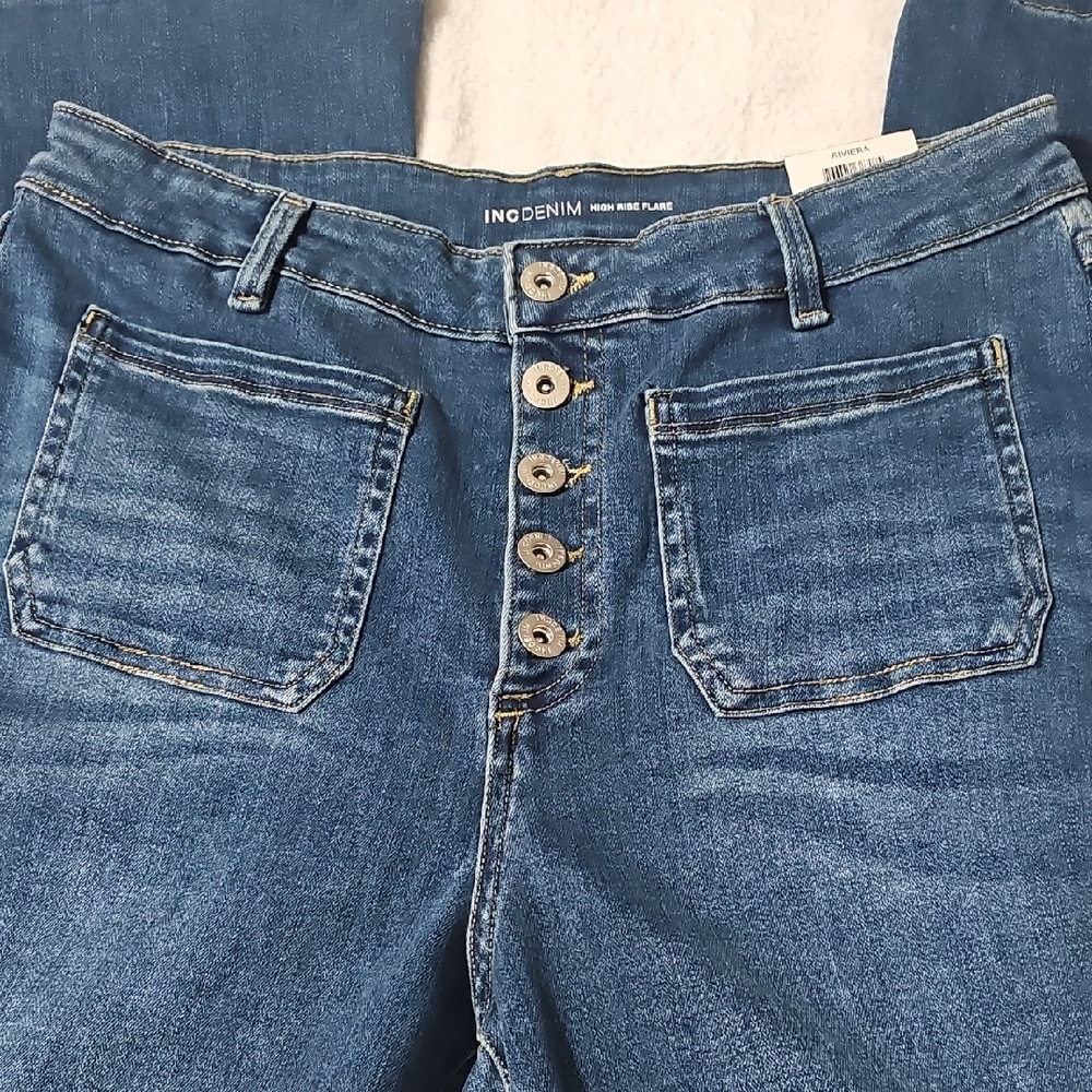 INC International Concepts Dark Blue Flare Jeans - Picture 4 of 12